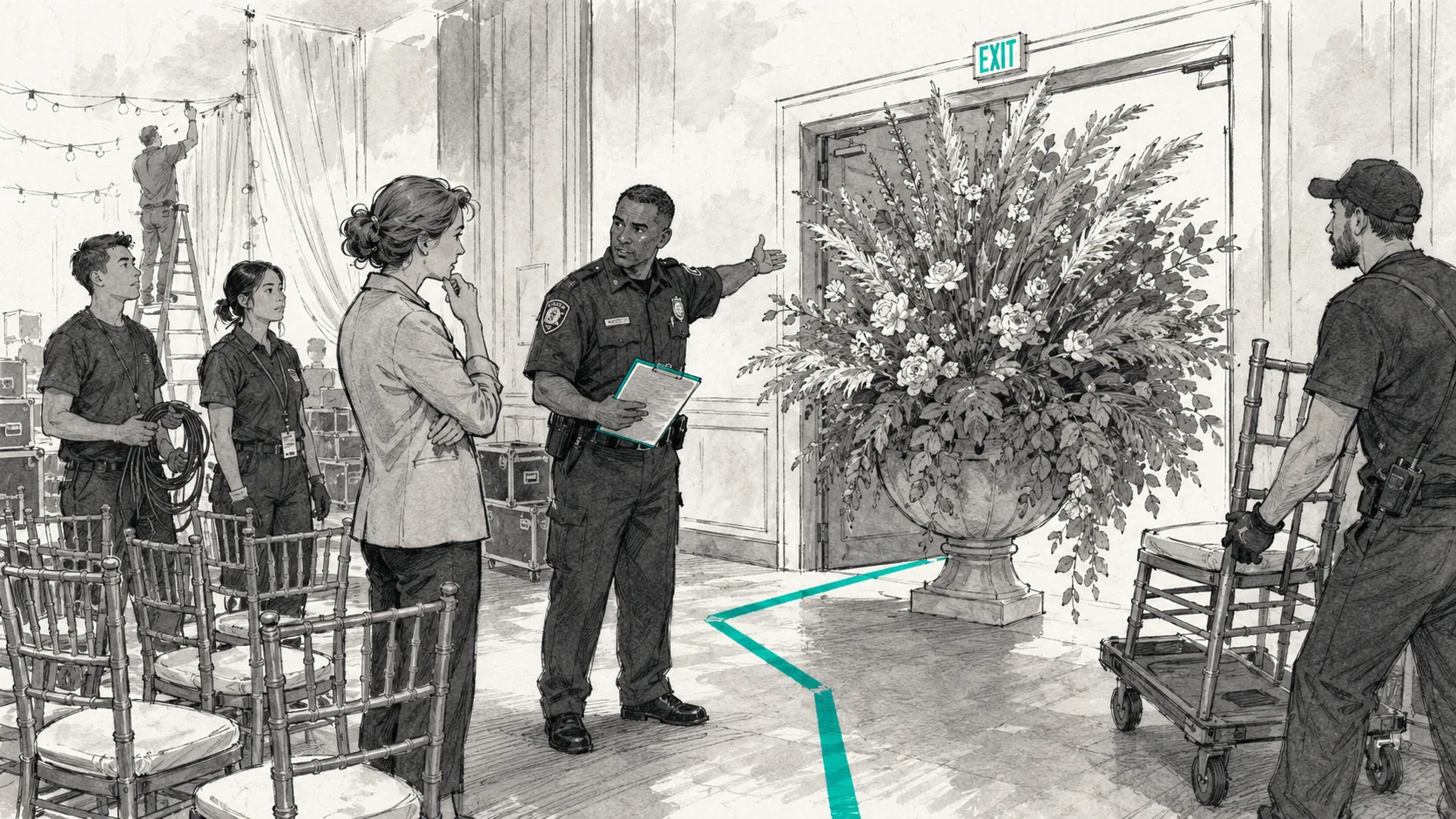 Illustration of a leader translating technical risk into tradeoffs, timing, and impact for an executive audience.